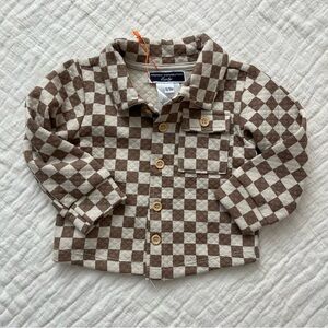 NWOT French Connection Baby Brown and Cream Checkered Baby Shirt